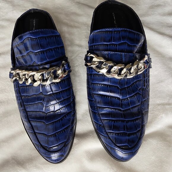 Steven By Steve Madden Shoes - Steven by Steve Madden Swanki Blue Croc Chain Loafer Mules